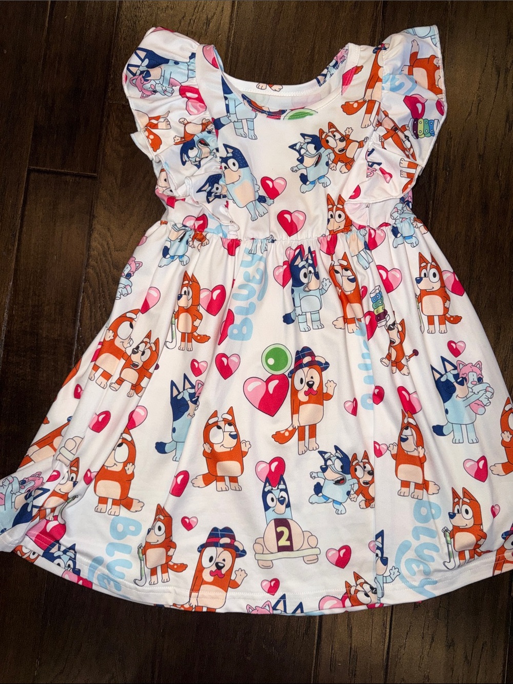 SHEIN White Dress with Bluey & Friends Multicolor Heart Print 5